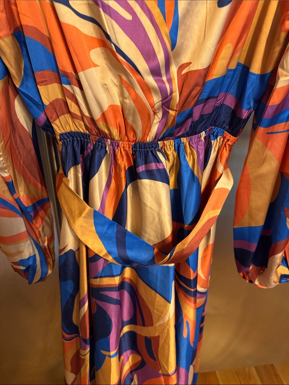 Flying Tomato Long Sleeve V-Neck Printed Maxi Dress in Multicolor - Picture 12 of 16